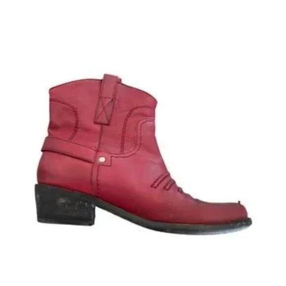 Franco Sarto Red Leather Waco Ankle Boot Size 7M - Picture 1 of 13